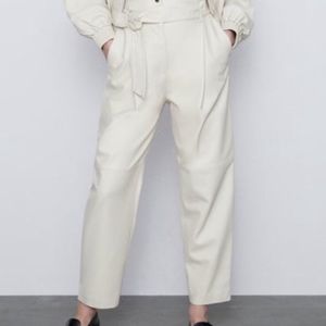 Zara Women 100% Leather High Waist Pleated Slouchy Pants
